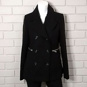 Maralyn & Me Black Lined Zip Detail Double Breasted Coat. Size Small